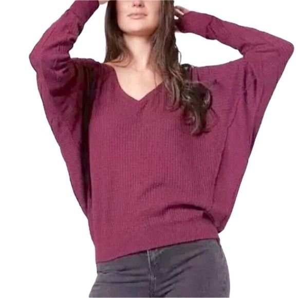 Free People Santa Clara Thermal Knit Top oversized V Neck Dolman Women’s Sz XS - Picture 1 of 16